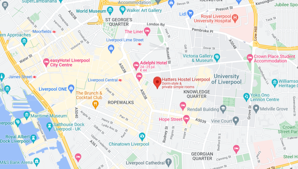 Kaart centrum Liverpool
